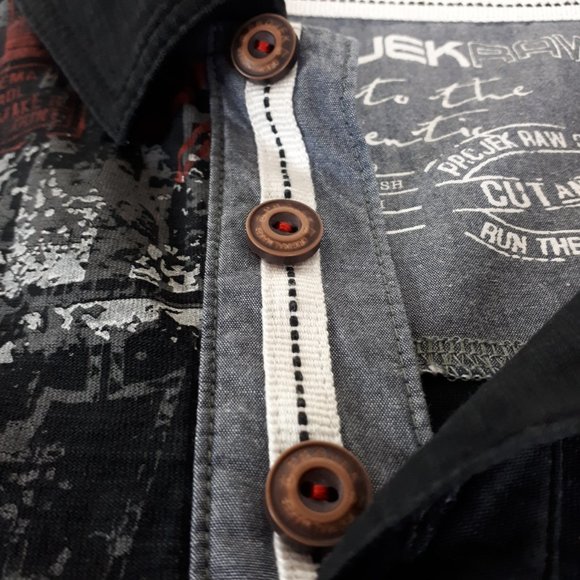 Project Raw Black Long Sleeve Graphic Printed Polo T-Shirt - Picture 4 of 16